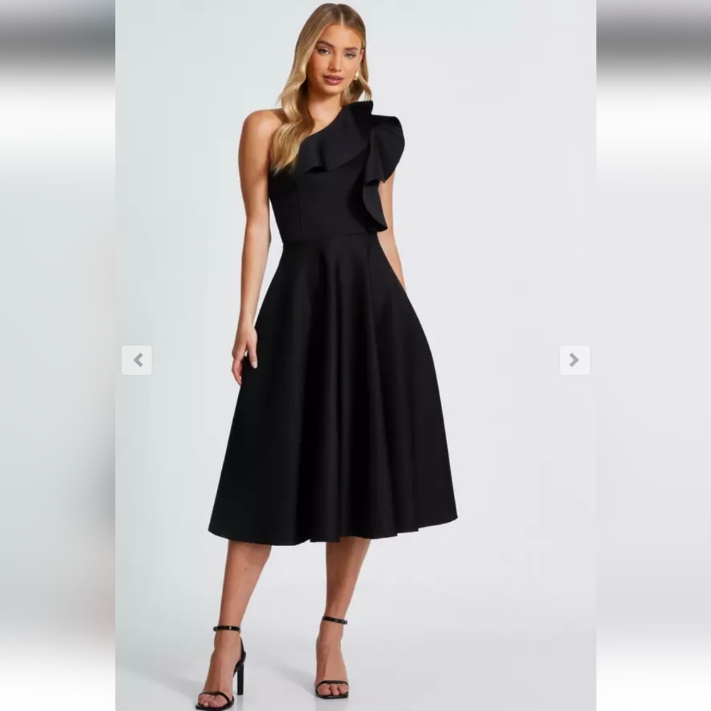 Elegant Black One-Shoulder Dress     quiz one shoulder frill detail scater dress